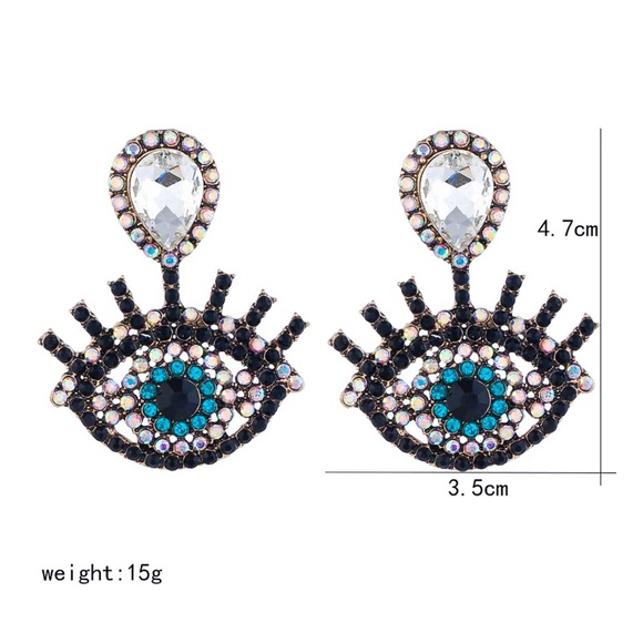 2/$20! Gold/Crystal Evil Eye Statement Earrings - Picture 5 of 7